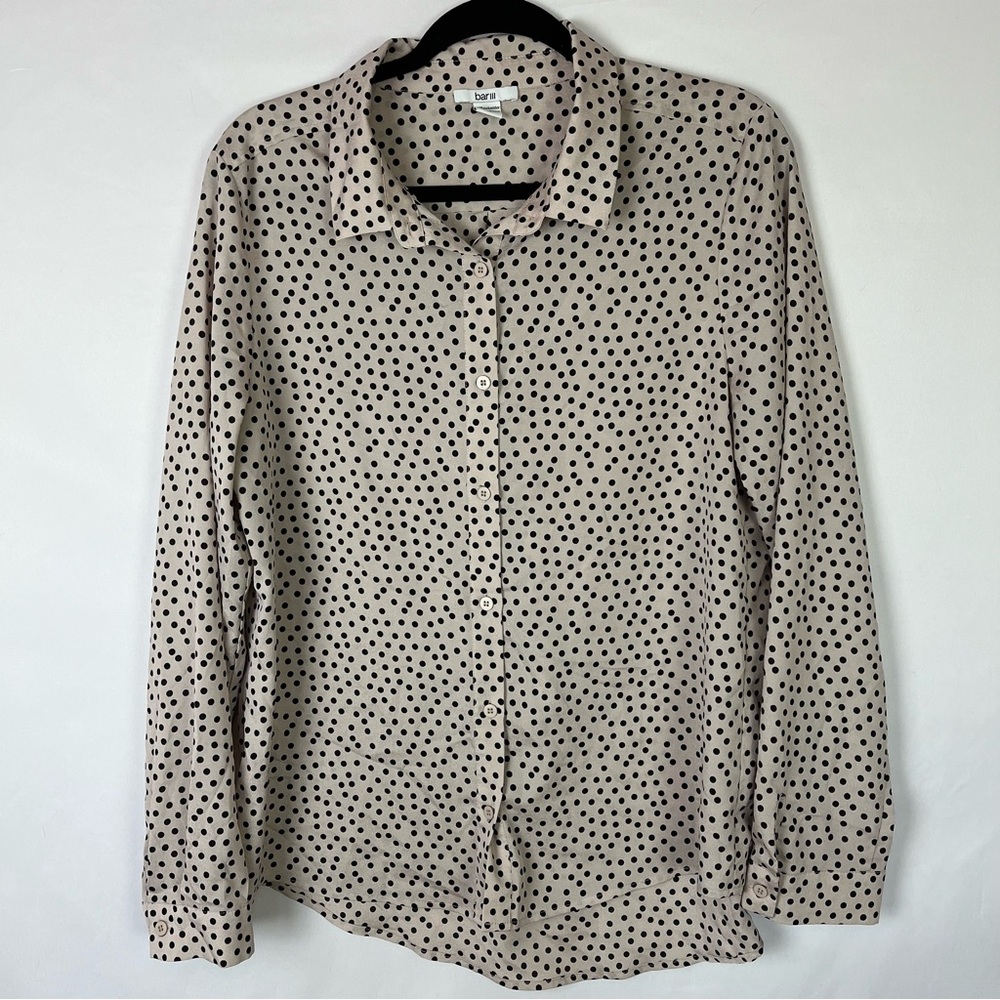 Bar III Women Silver Gray Blouse Polka Dots Long Sleeve Button Up Size XL